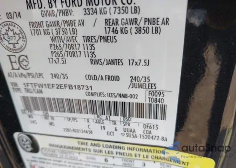 2014 Ford F-150 Xlt from USA, damaged, VIN 1FTFW1EF2EFB18731